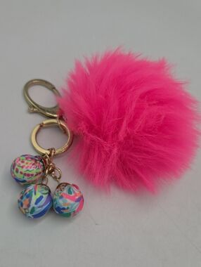 Lilly Pulitzer Faux Fur Pom Keychain with Multicolor Bead Charms